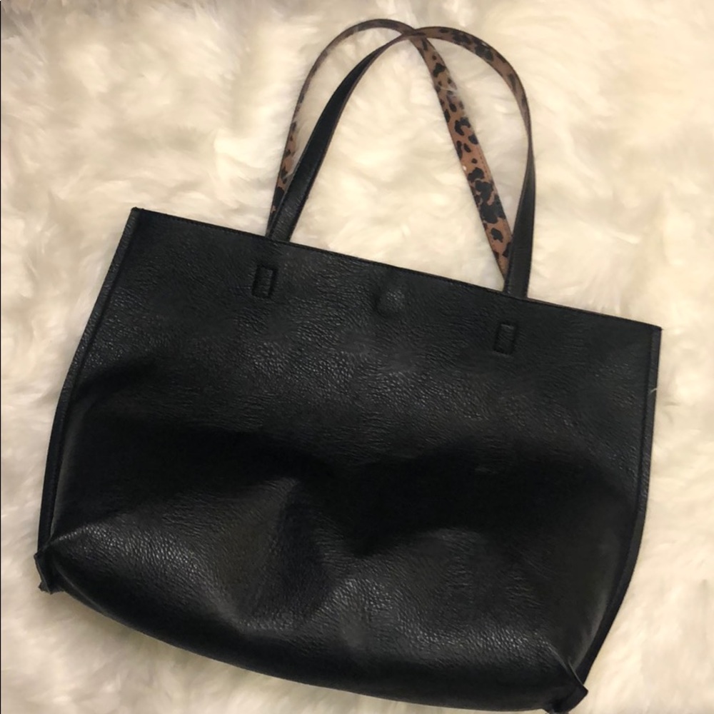 Black Faux Leather Tote Bag Cheetah Print interior